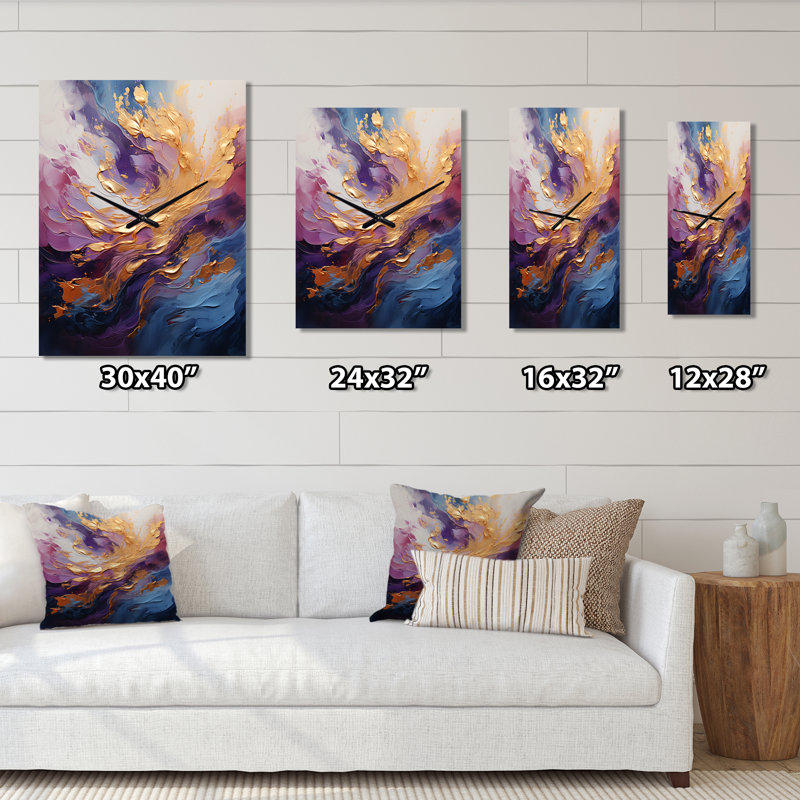 Golden Fushia Surge I - Horloges murales spirales abstraites, Médium