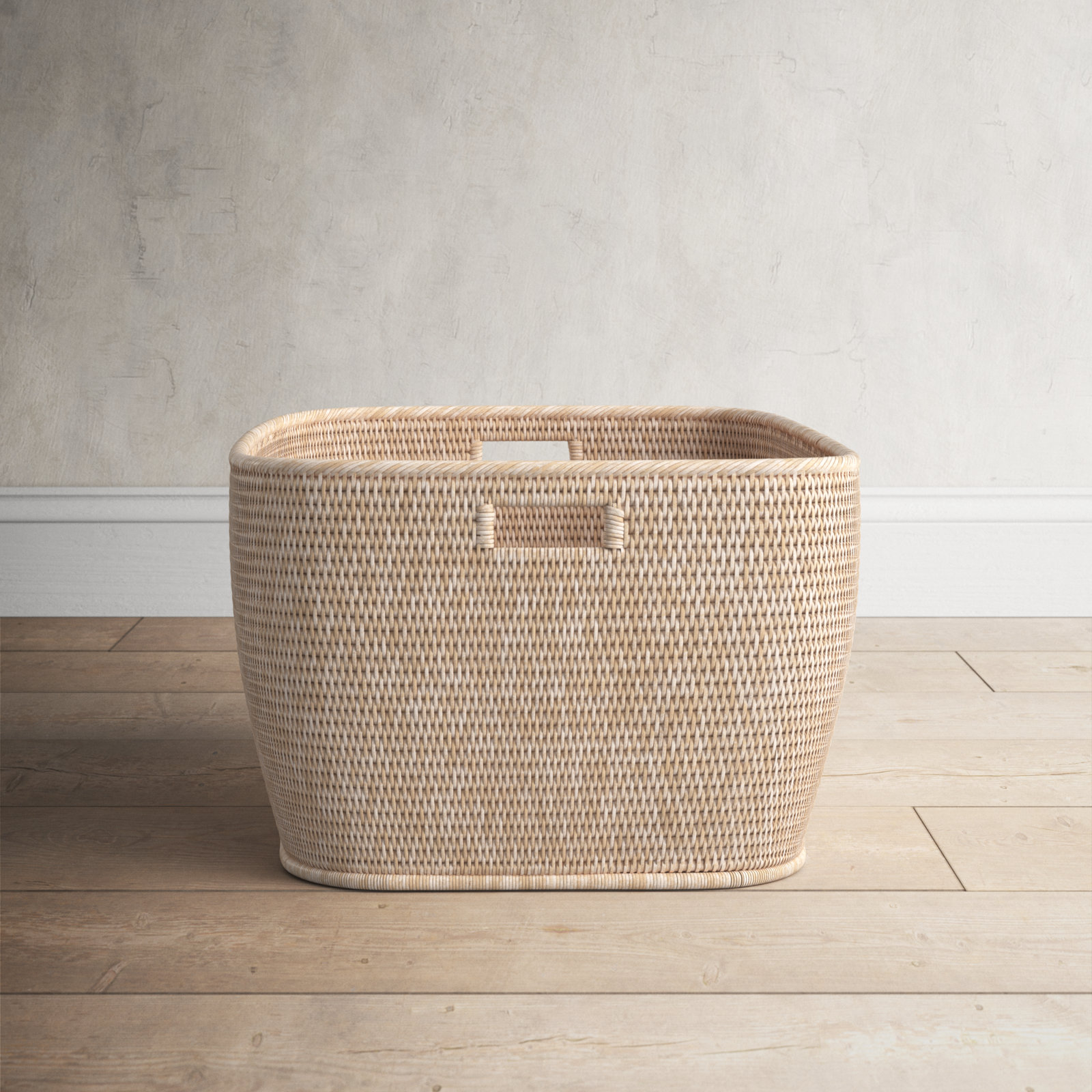 Handmade Rattan Storage Bin, 13" H x 20" W x 24" D, White Wash