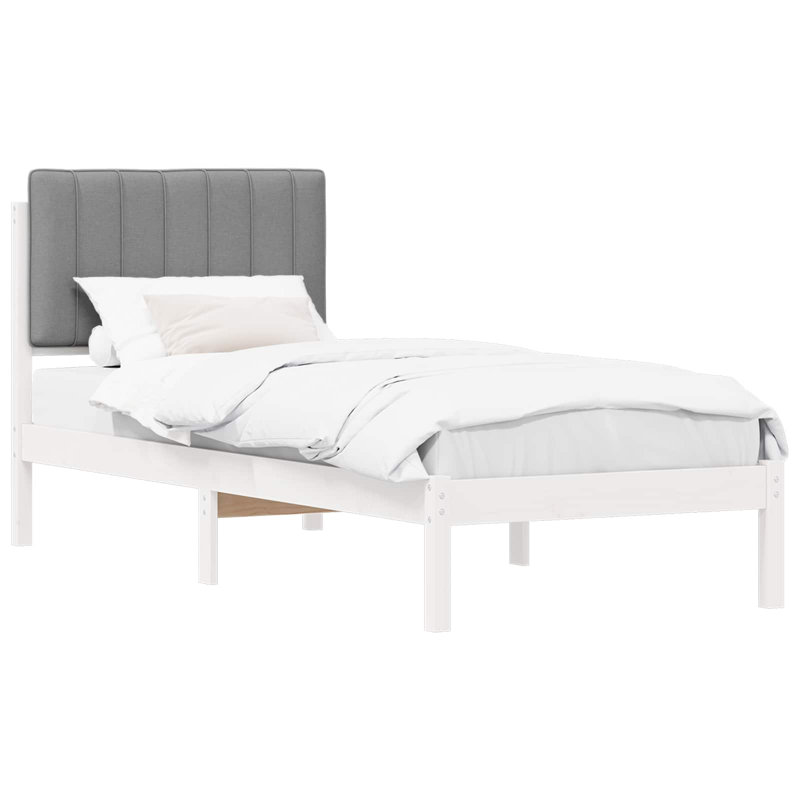 Solid Wood Bed Frame, 80 x 200cm, White/Light Grey