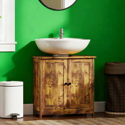 Armoire de salle de bain sous le lavabo, brun rustique, double porte avec tablette réglable, en forme de U pour maximiser l'espace, fabriquée en, lavabo de meuble-lavabo brun d'une capacité de 33 lb, 2 armoires peu encombrantes pour piédestal ou