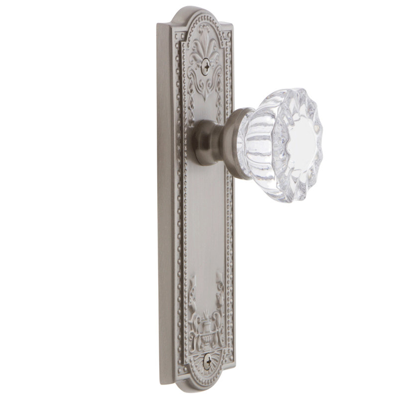 Double plaque Grandhomme Parthénon avec bouton de porte en cristal Fontainebleau, Nickel satiné