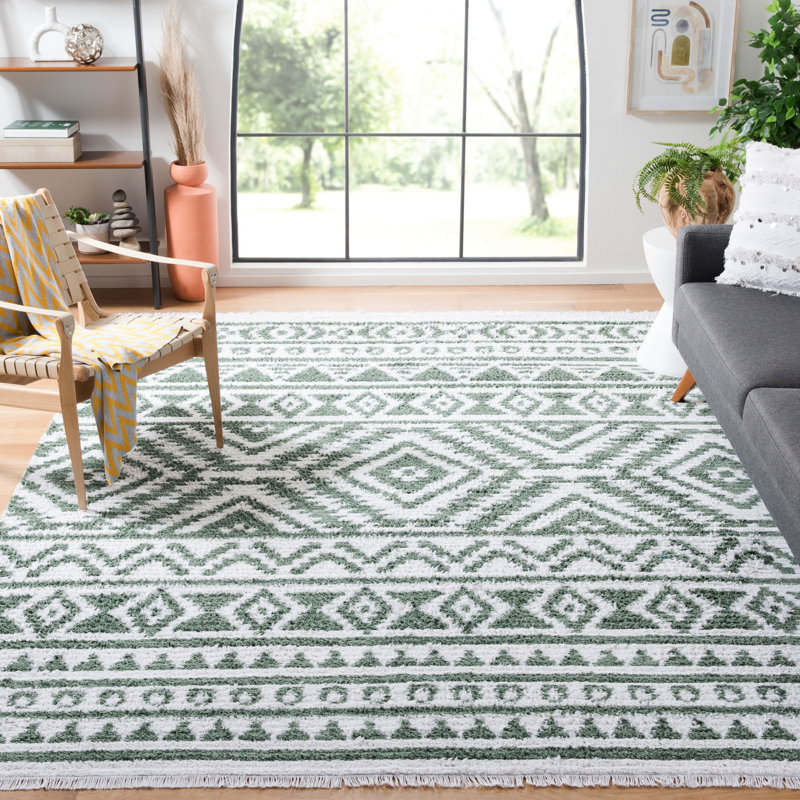 Tapis géométrique vert / ivoire Brander, Rectangle 8 pi x 10 pi