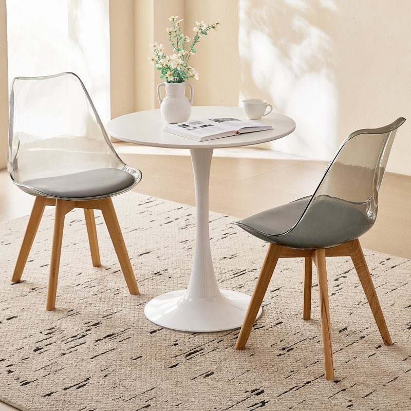 Ensemble de salle à manger moderne 3 pièces, table tulipe ronde blanche 23,6 po avec 2 chaises en acrylique gris clair