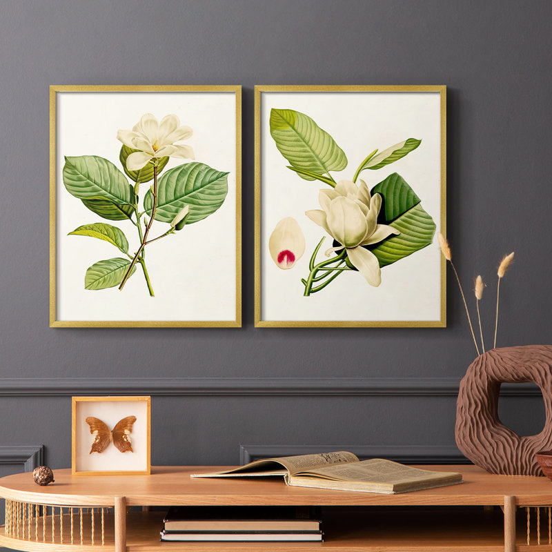 Impression encadrée MagnoliaFlowersI-Premium - prête à être accrochée - aucun clou requis - aucun clou requis, Doré