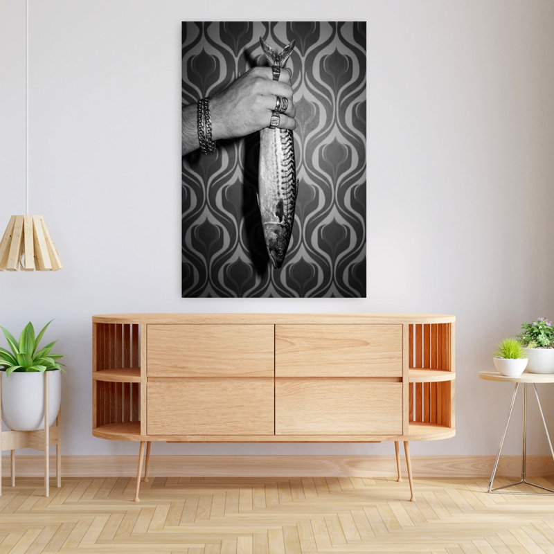 Art mural rétro élégant avec maquereau rétro, H 48 po x l 32 po