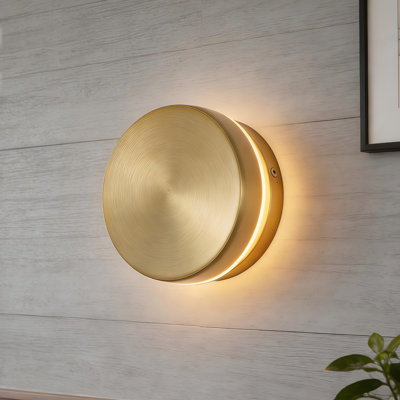 Applique murale ronde à 1 lumière DEL à intensité variable minimaliste 4,7 po avec finition laiton chaud
