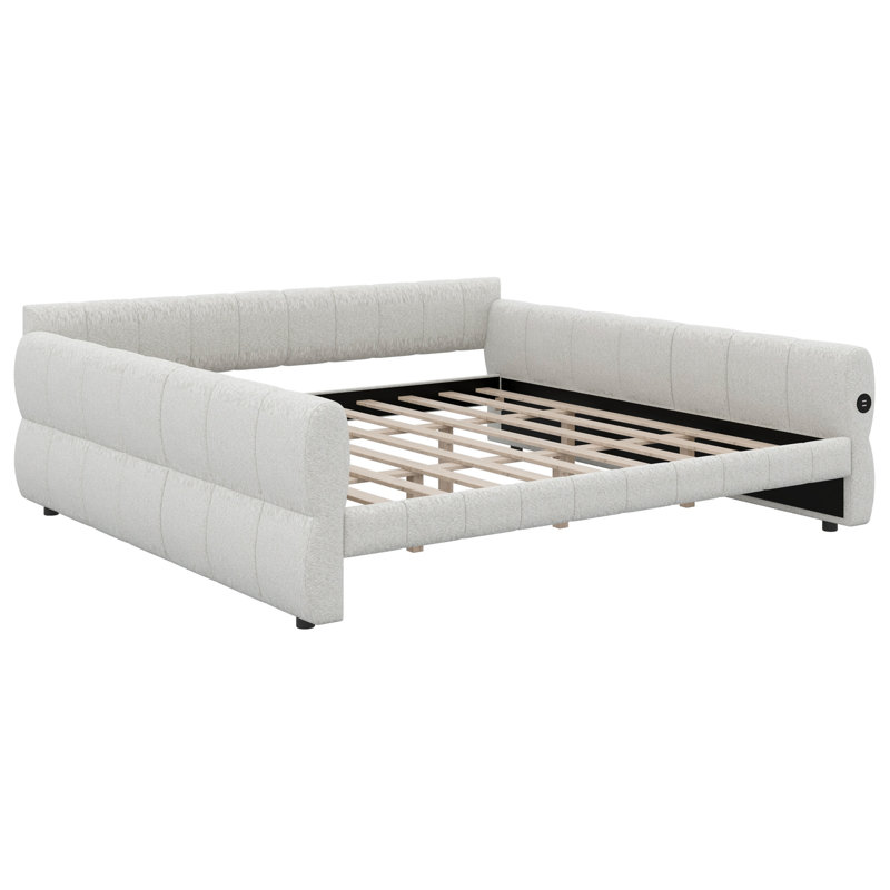 Modern Upholstered Platform Bed, White