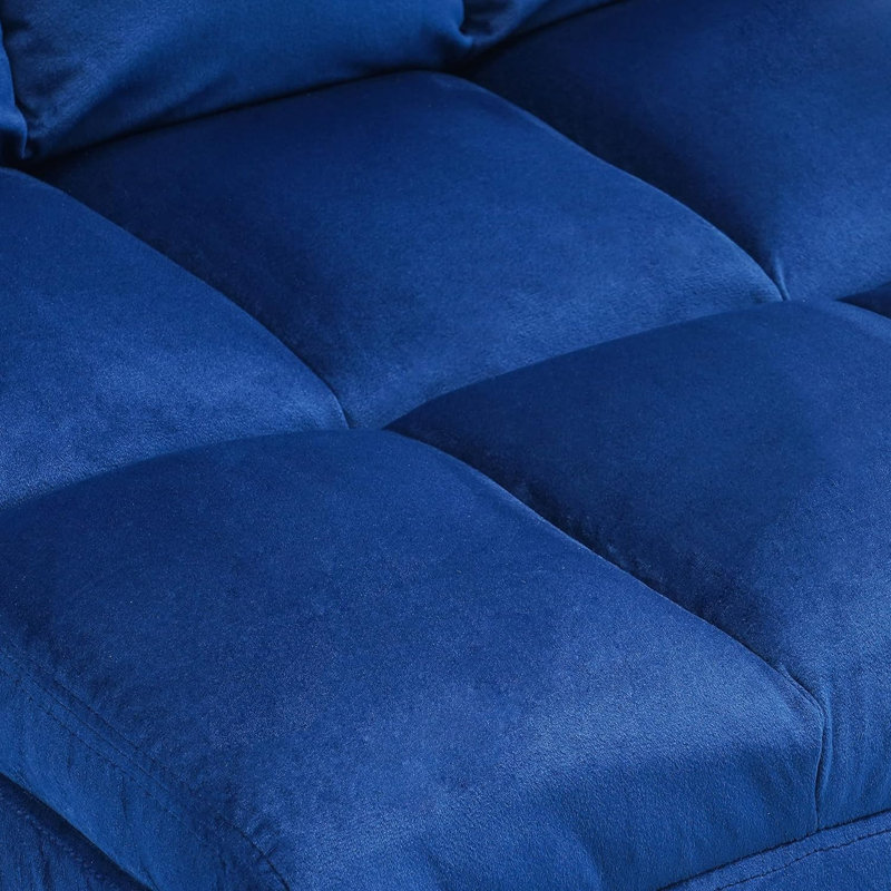 Ensemble de 2 chaises d'appoint avec repose-pieds Varrian, pieds modernes en velours et canapé club, Velours bleu