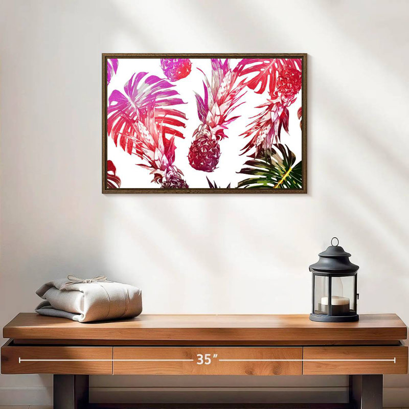 Ananas de couleur tropicale, 19 po x 13 po, Cadre flottant noyer