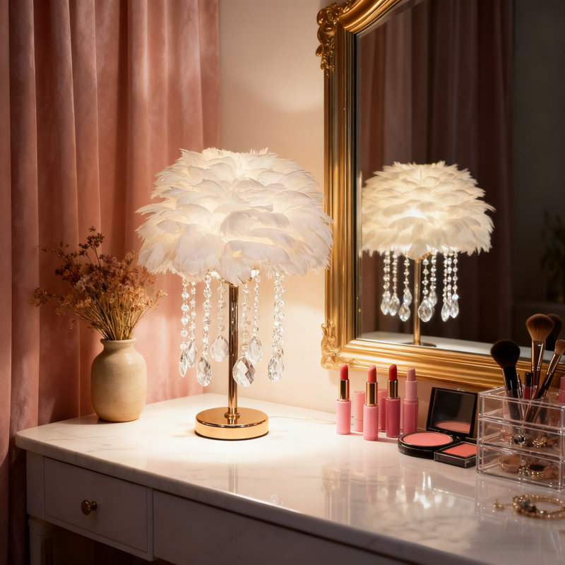 Lampe de table en cristal 9,8 pouces Feather, Blanc