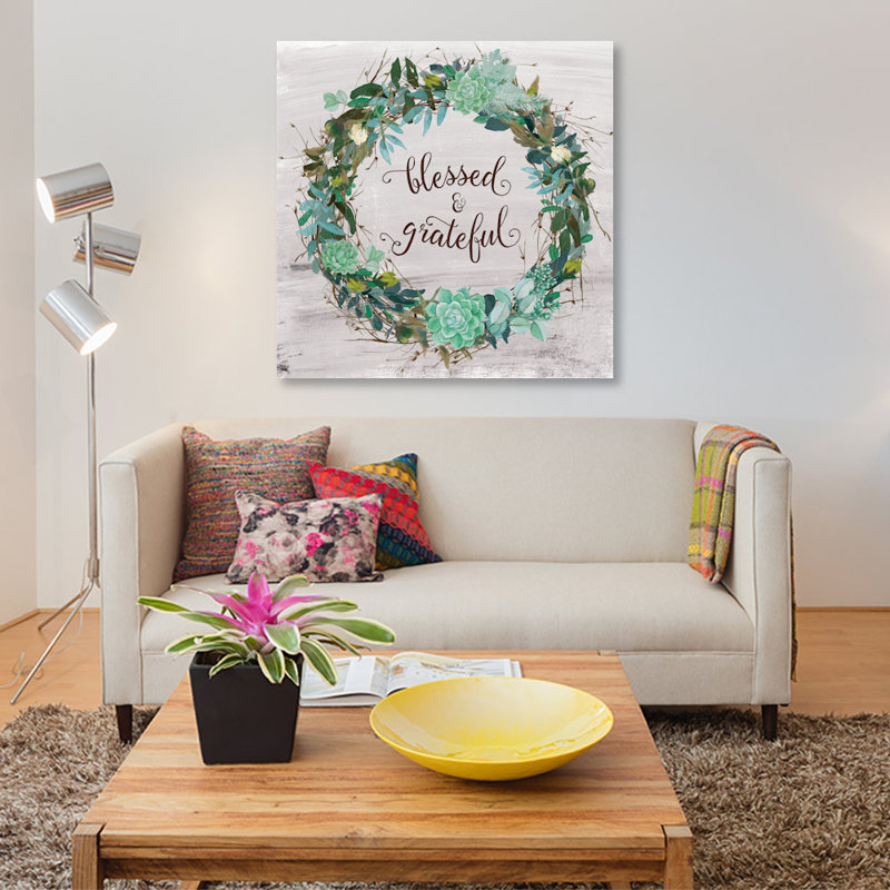 «Blessed & Grateful», impression sur toile, H 12 po x l 12 po x P 1,5 po, Pas de tapis, Toile tendue