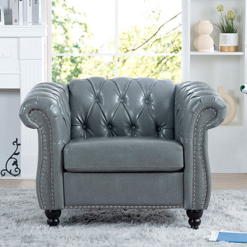 Sofa 1 place pour salon, Similicuir gris, Noir