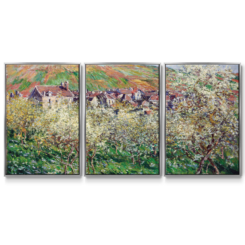 Monet, reproduction sur toile 3 pièces, Argent, H 24 po x l 48 po x P 2 po