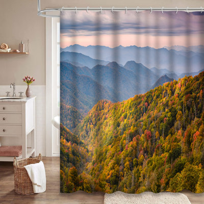Great Smoky Mountains Tennessee Autumn Shower Curtain with 12 Hooks
