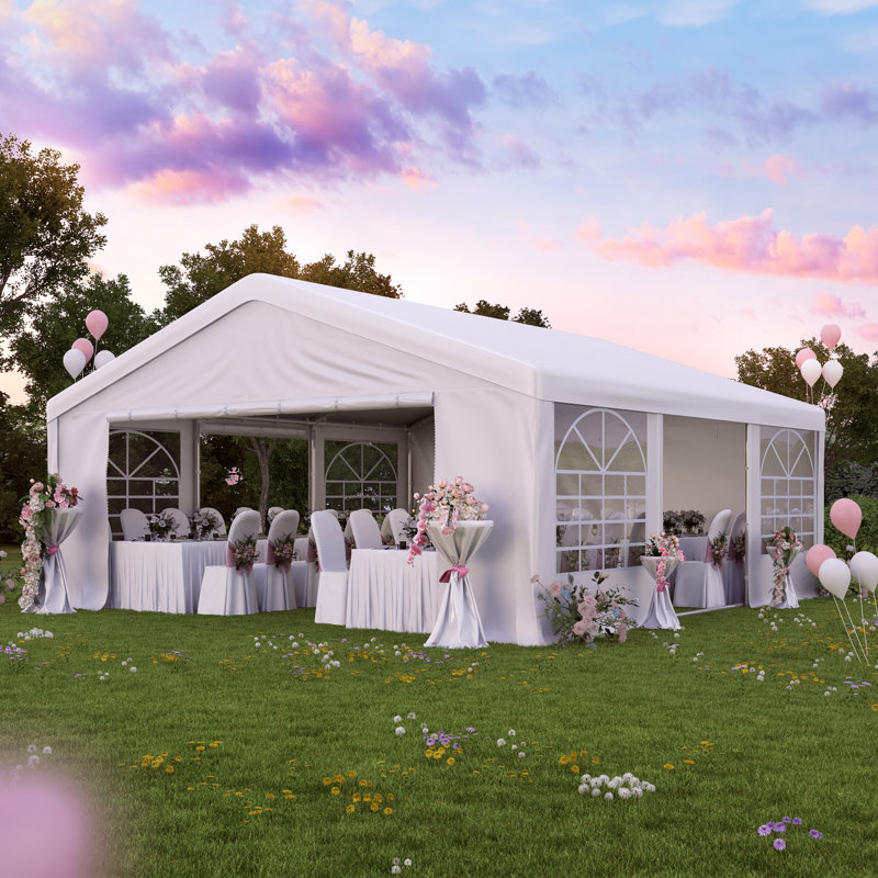 20 ft. W x 20 ft. D Outdoor Galvanized Steel Party Tent - Heavy Duty White Tent with 4 Sandbags for Wedding