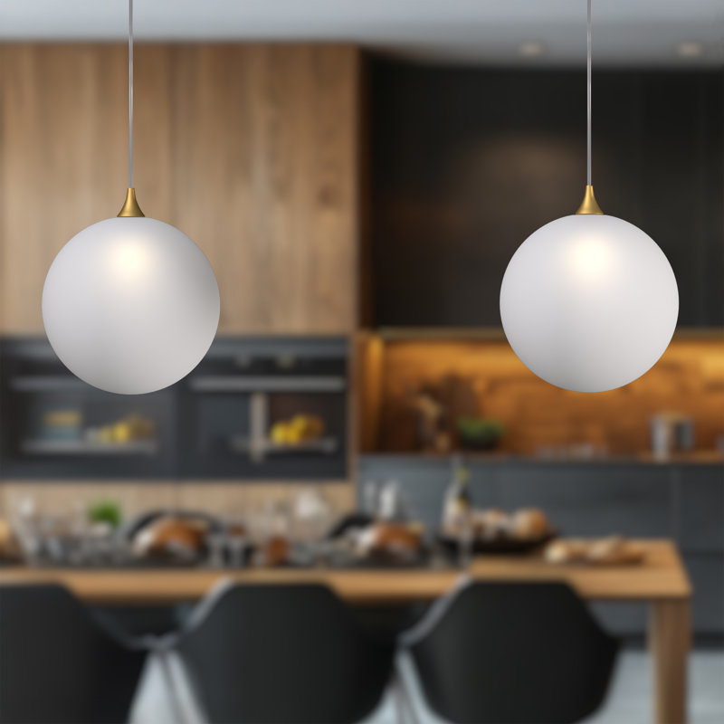 Luminaire suspendu 1 lumière Perla, Blanc givré, Laiton