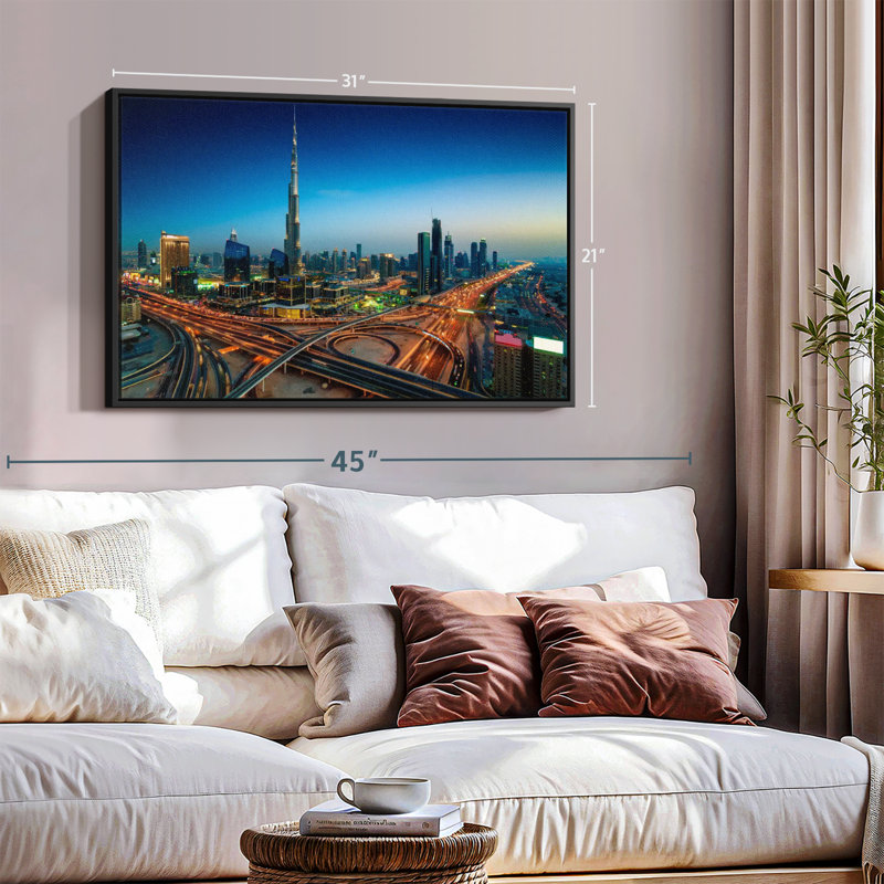 Dubai Highway At Night Canvas Print, 21" H x 31" W