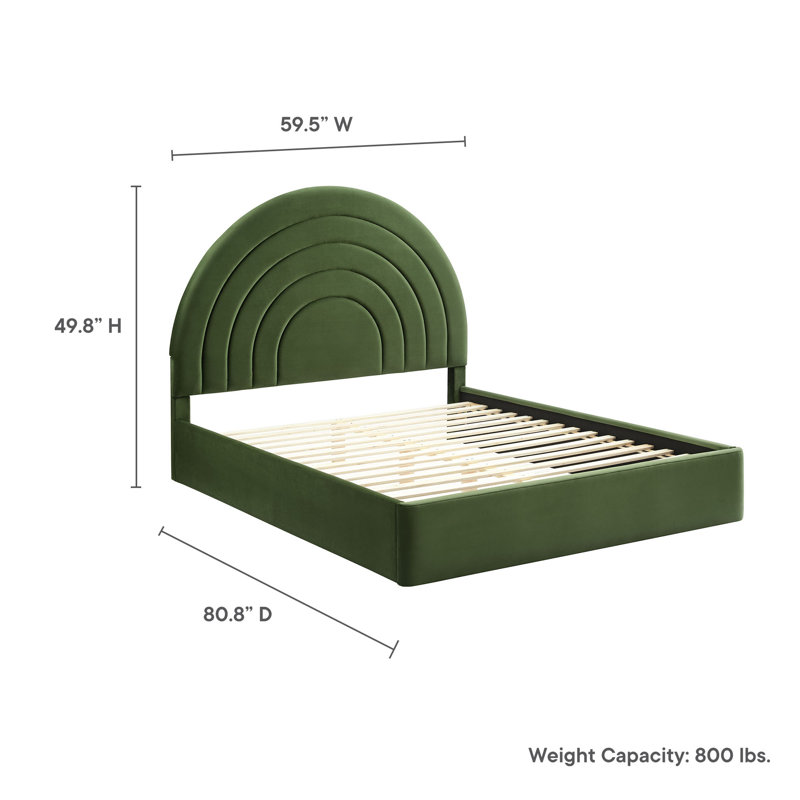 Solana Arched Performance Velvet Platform Bed, Moss Green, Full