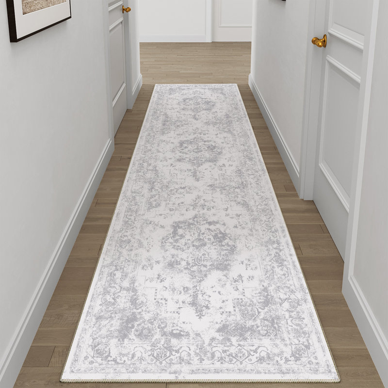  Tapis gris élégant et moderne tissé à la machine, Tapis de couloir 2 pi x 8 pi