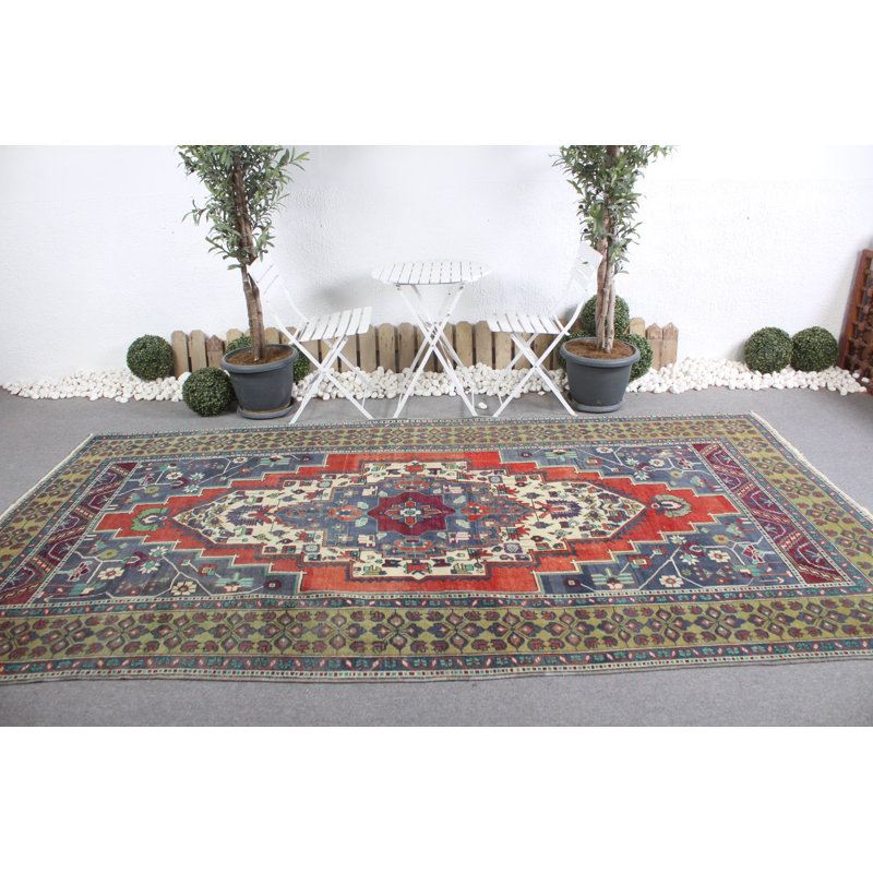 Grand tapis turc antique, parfait pour les salons, avec une esthétique moderne rouge et un design Oushak