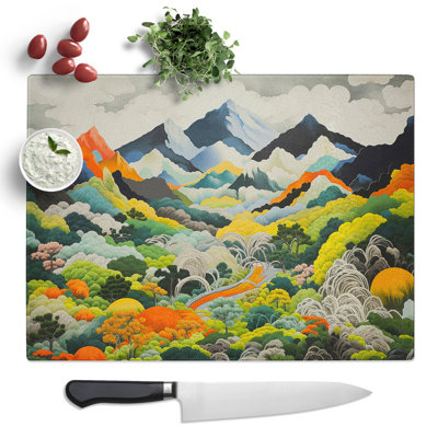 Japanese Mountains Orphism  Glass Chopping Board