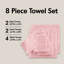 Ultra-Soft 800 GSM Bath Towels Set, 100% Cotton Pink, Modern Home, 8-Piece