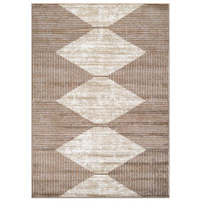 Beige Brown Geometric Stripe Area Rug
