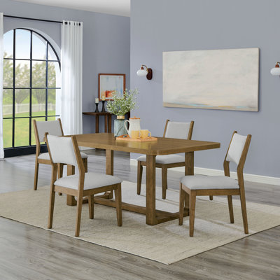 Colgan Dining Set, Trestle Dining Table With Stylish Chairs, Light Oak by Latitude Run