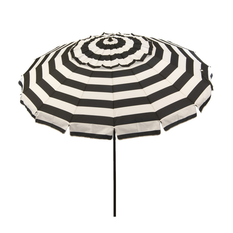 8 ft Black and White Striped Beach Patio Umbrella with Carry Bag