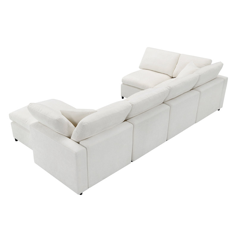 Canapé-lit modulaire de 130 po en forme de nuage, canapé-lit modulaire en chenille de 6 places avec repose-pieds, combinaison libre, canapé-lit convertible en U pour salon et appartement