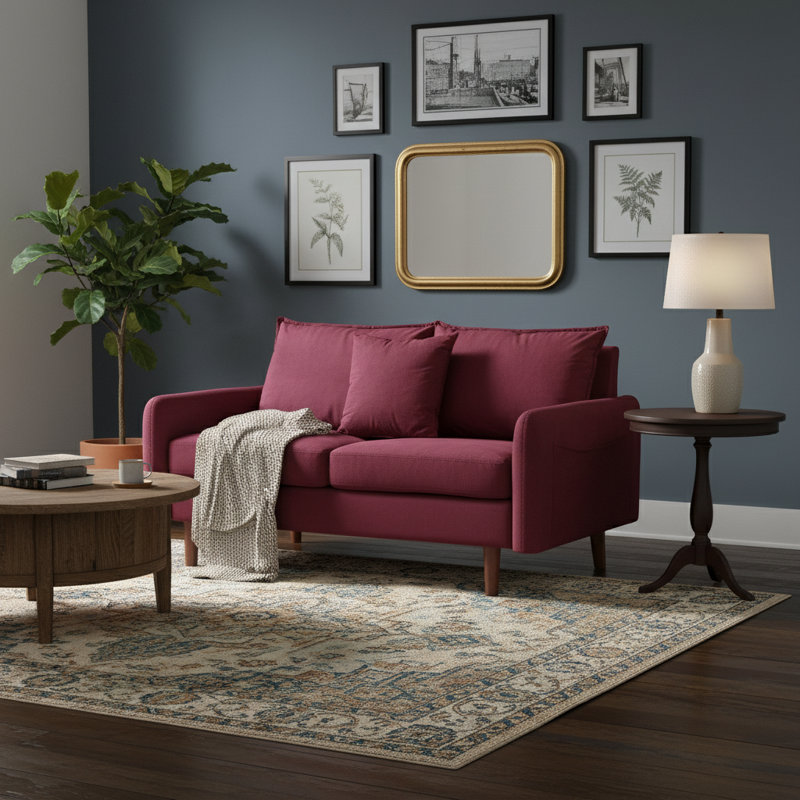 Sofa 56" Velvet Round Arm Loveseat, Burgundy