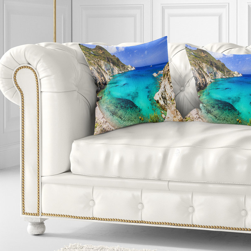 Grèce - Plages de l'île de Milos - Coussin à imprimé paysage, 16 po x 16 po, Coussin décoratif
