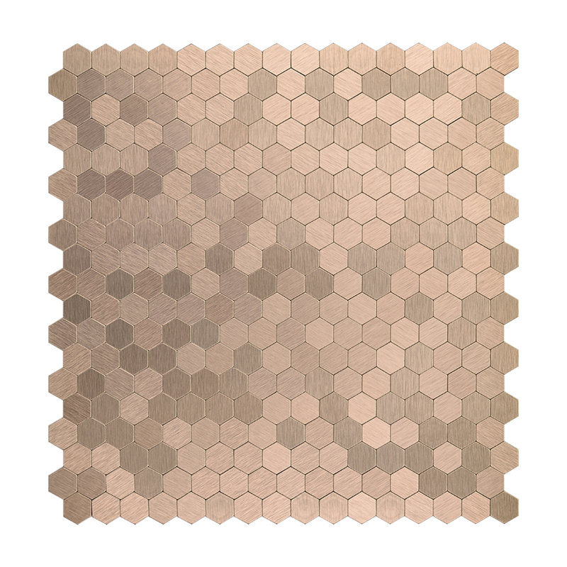 Crédence autocollante en cuivre, mosaïque hexagonale autoadhésive en aluminium pour cuisine et salle de bain (6 feuilles)