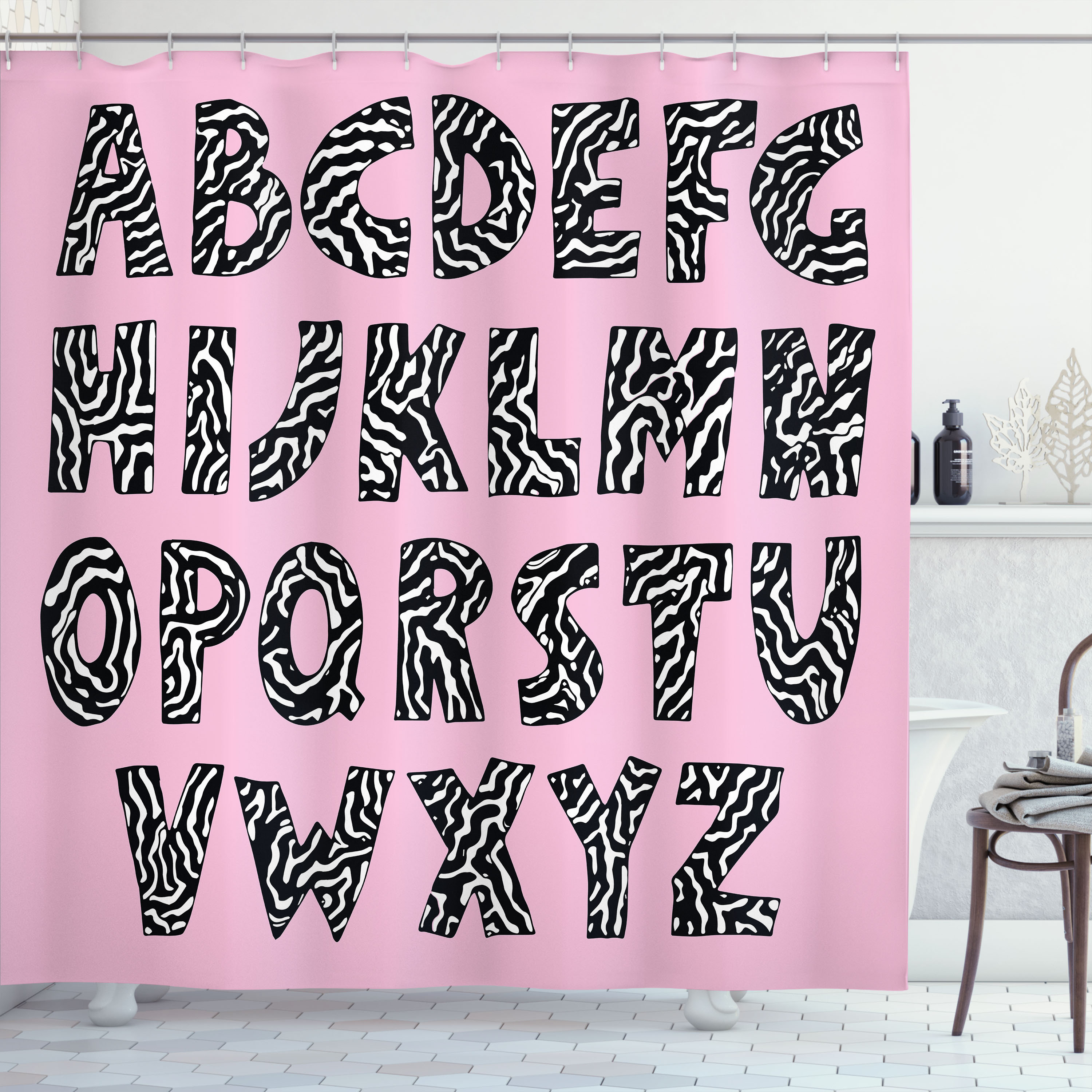 East Urban Home Pink Zebra Shower Curtain Funky Letters Trippy Wayfair
