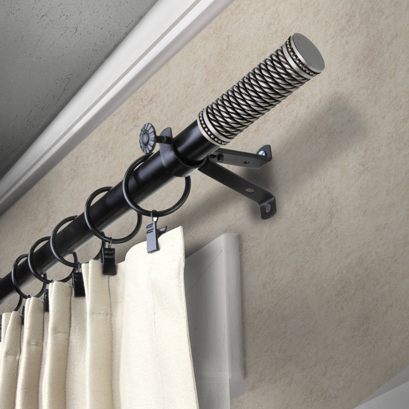 Norita Steel Rod And Resin Finial Adjustable 0.81'' Single Curtain Rod, 120-170"