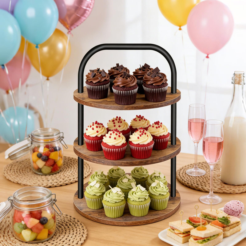 Présentoir à cupcakes en bois à 3 étages pour 100 cupcakes, idéal pour les fêtes et les kiosques de restauration. Décoration champêtre.