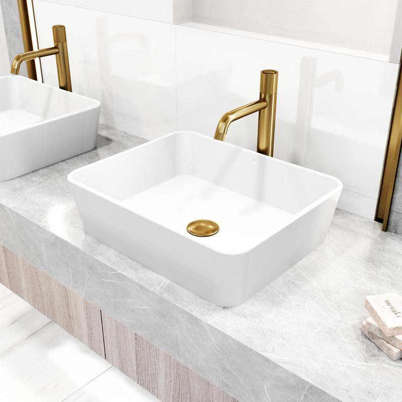 Marigold 18" L x 14" W x 5" H Rectangular White Matte Stone Vessel Bathroom Sink with 12" H Faucet