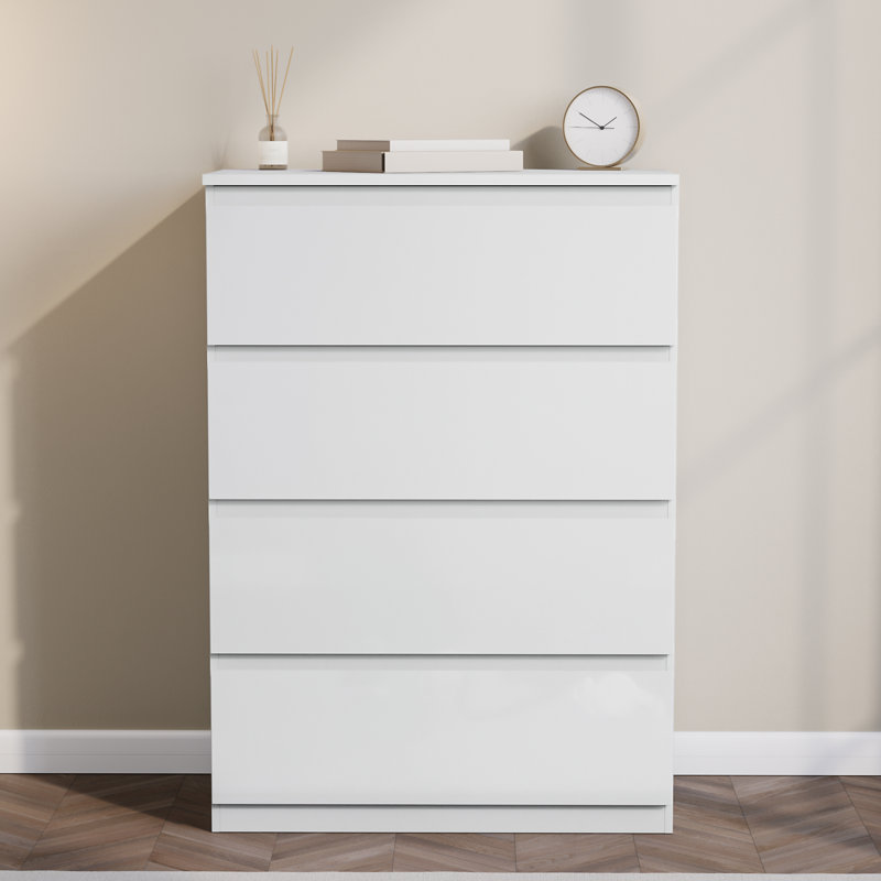 Oslo 4 Drawer High Gloss Chest, (FSC 100%) Bedroom Home Storage Furniture, White