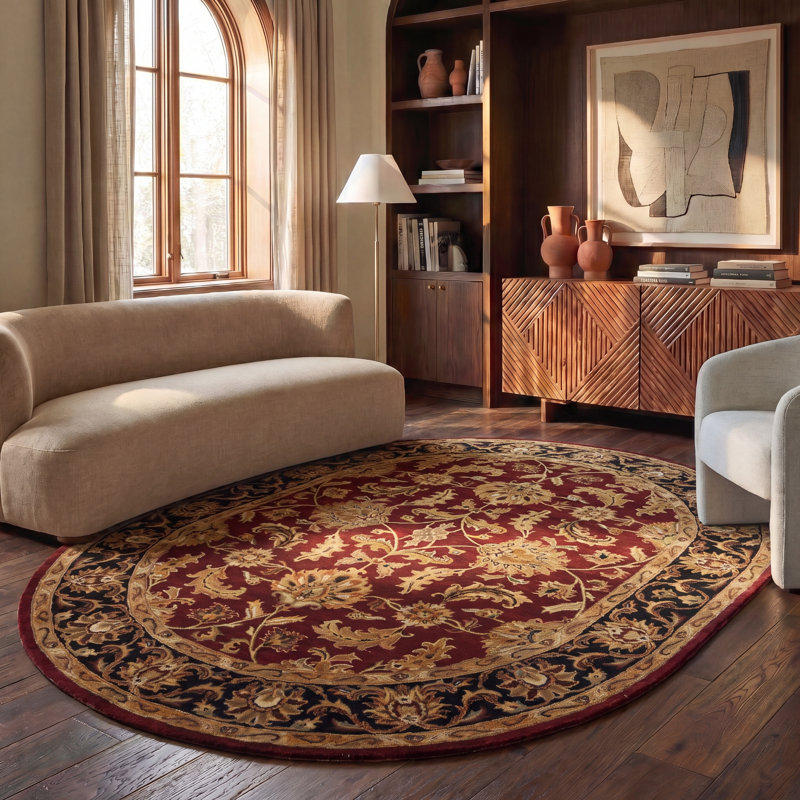 Tapis rouge / noir en laine touffeté à la main Cranmore, Ovale 7 pi 6 po x 9 pi 6 po