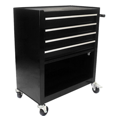 4 Drawers Multifunctional Tool Cart With Wheels - Black, Steel Structure, Smooth Drawer Movement, 2Pcs Brake And Without For Stable Mobility, Additional Storage Options Supplied Design, Gentle
