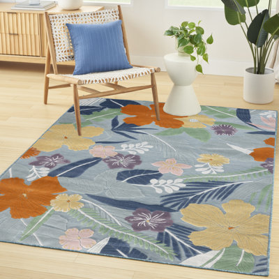 Juno 4' x 6' Blue Multicolor Tropical Rug