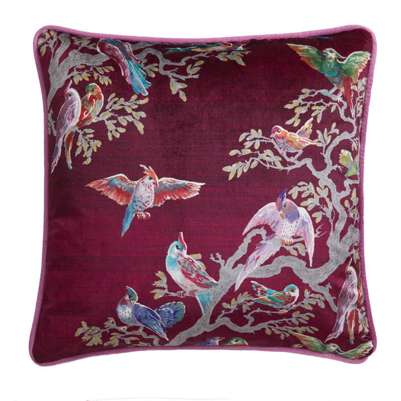 Birdity Absurdity Square Scatter Cushion with Filling, Pink