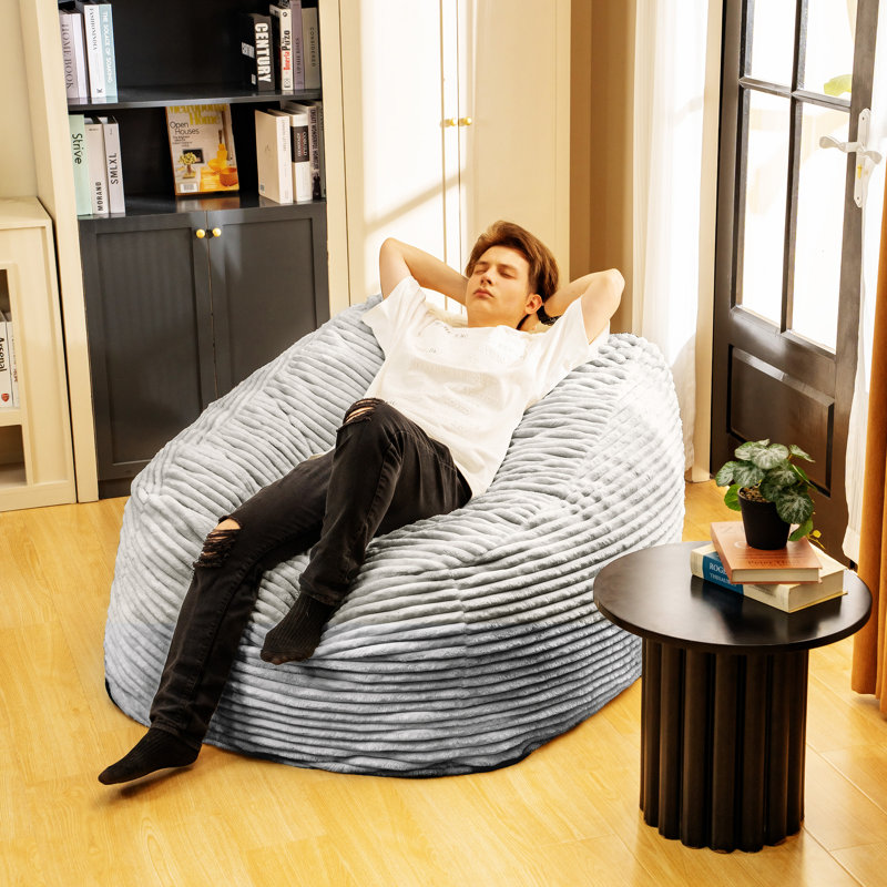 Fauteuil à billes classique en fausse fourrure, Fausse fourrure grise