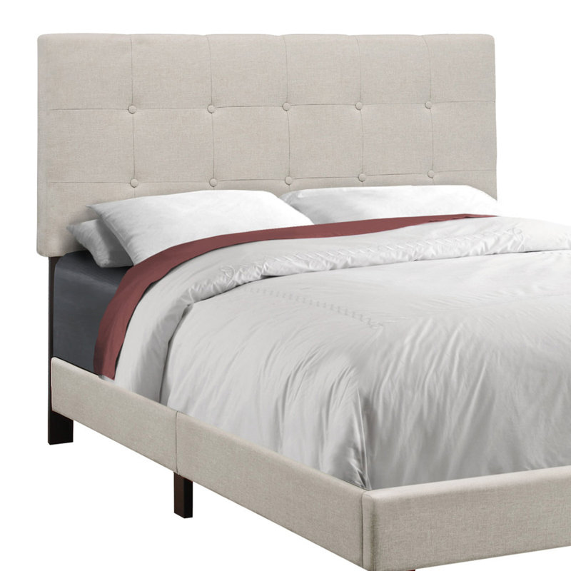Lit Aena, revêtement en velours, tête de lit capitonnée, bois massif, Double, Beige