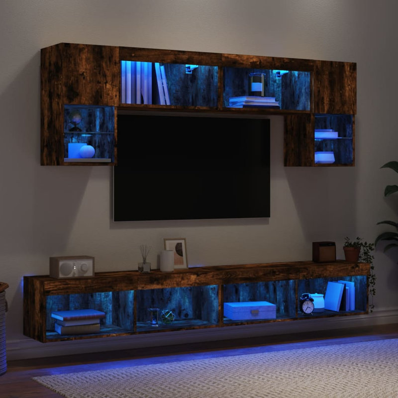 Unfinished Entertainment Centre for TVs up to 28" with Fireplace Included, Smoked Oak