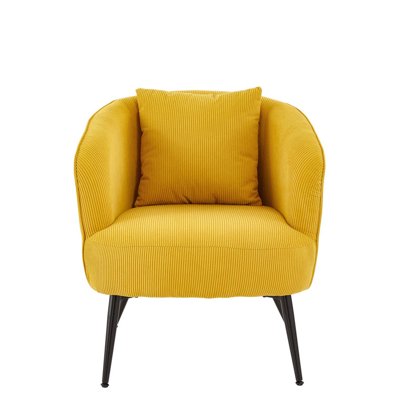 Chaise d'appoint moderne en velours avec pieds et coussin en métal, Jaune