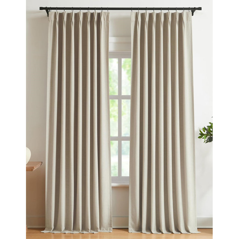 Full Blackout Curtains Linen Blended Room Darkening Window Curtains, 40" W x 102" L, Sand