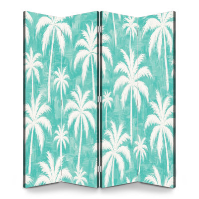 Cloison pliante 4 panneaux séparateur de palmier blanc royal Toile turquoise séparateur de protection autoportant