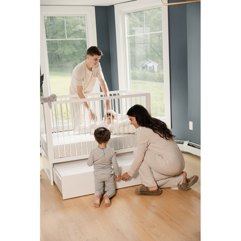 HushCrib 3-in-1 Convertible Crib with Trundle, Toddler Bed, Daybed, White