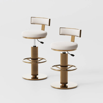 Hector - Modern Luxury Adjustable Height Swivel Velvet Fabric Bar Stools Set Of 2